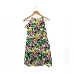 White Floral Sundress with Pink & Green Print